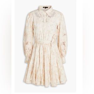 Maje Guipure lace-trimmed floral-print cotton mini shirt dress